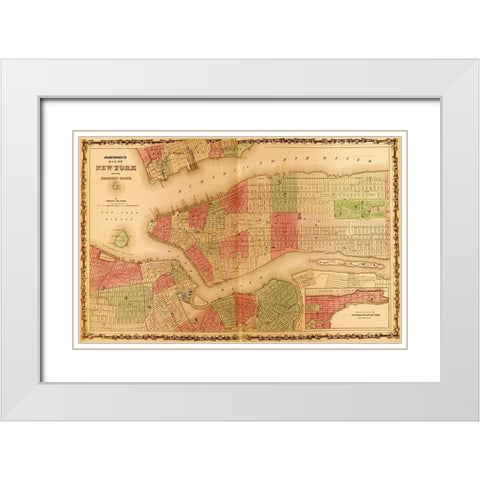 Manhattan Island 1862 White Modern Wood Framed Art Print with Double Matting by Vintage Maps