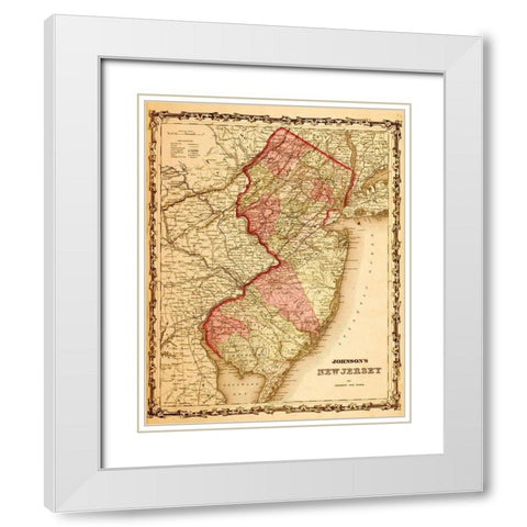New Jersey 1862 White Modern Wood Framed Art Print with Double Matting by Vintage Maps