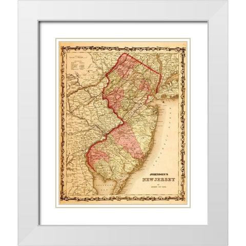 New Jersey 1862 White Modern Wood Framed Art Print with Double Matting by Vintage Maps