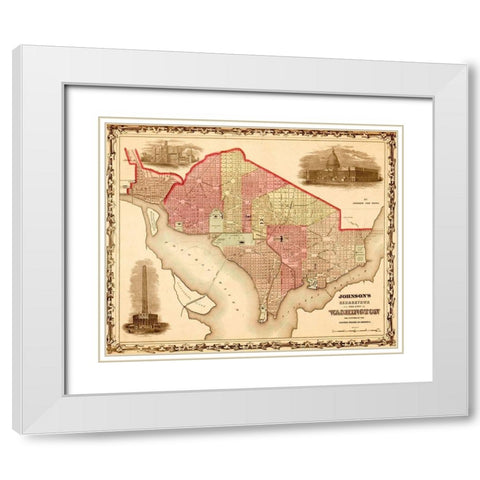 Washington DC 1862 White Modern Wood Framed Art Print with Double Matting by Vintage Maps