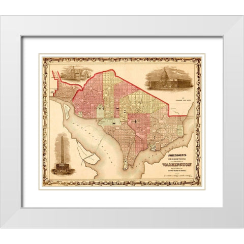 Washington DC 1862 White Modern Wood Framed Art Print with Double Matting by Vintage Maps