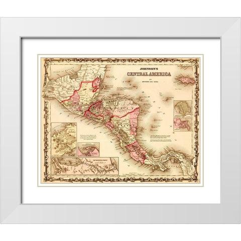 Central America 1862 White Modern Wood Framed Art Print with Double Matting by Vintage Maps