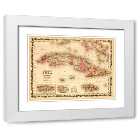 Cuba 1862 White Modern Wood Framed Art Print with Double Matting by Vintage Maps