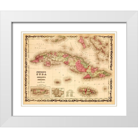 Cuba 1862 White Modern Wood Framed Art Print with Double Matting by Vintage Maps