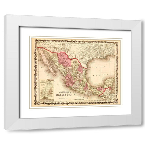 Mexico 1862 White Modern Wood Framed Art Print with Double Matting by Vintage Maps