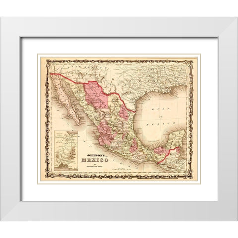 Mexico 1862 White Modern Wood Framed Art Print with Double Matting by Vintage Maps