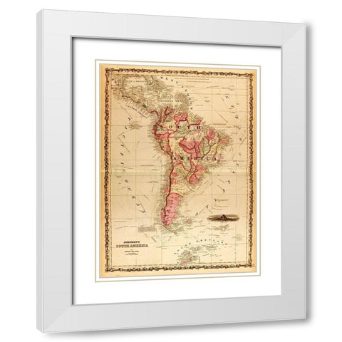 South America 1862 White Modern Wood Framed Art Print with Double Matting by Vintage Maps