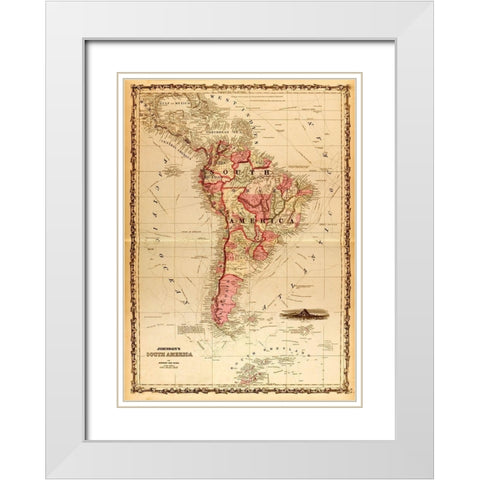 South America 1862 White Modern Wood Framed Art Print with Double Matting by Vintage Maps