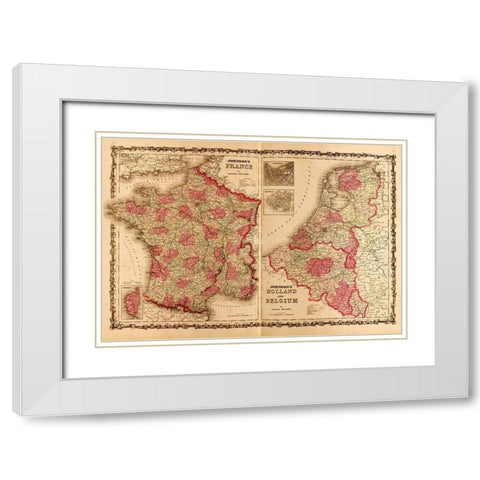 France Holland and Belgium 1862 White Modern Wood Framed Art Print with Double Matting by Vintage Maps