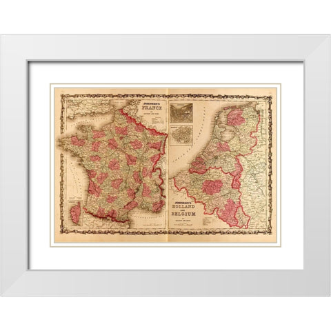 France Holland and Belgium 1862 White Modern Wood Framed Art Print with Double Matting by Vintage Maps