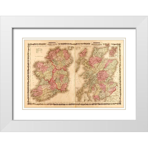 Ireland and Scotland 1862 White Modern Wood Framed Art Print with Double Matting by Vintage Maps