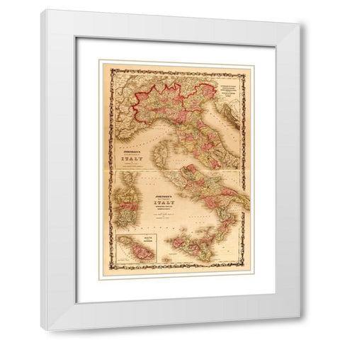 Italy 1862 White Modern Wood Framed Art Print with Double Matting by Vintage Maps