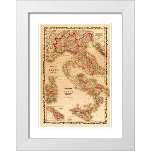Italy 1862 White Modern Wood Framed Art Print with Double Matting by Vintage Maps
