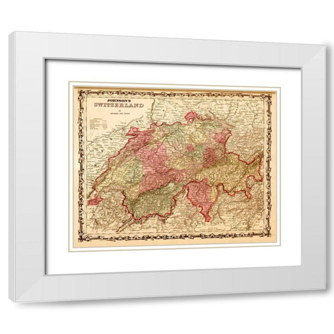 Switzerland 1862 White Modern Wood Framed Art Print with Double Matting by Vintage Maps