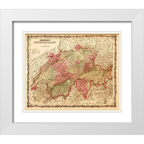 Switzerland 1862 White Modern Wood Framed Art Print with Double Matting by Vintage Maps