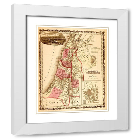 Palestine 1862 White Modern Wood Framed Art Print with Double Matting by Vintage Maps