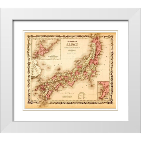 Japan 1862 White Modern Wood Framed Art Print with Double Matting by Vintage Maps