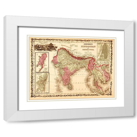 India Hindustan 1862 White Modern Wood Framed Art Print with Double Matting by Vintage Maps