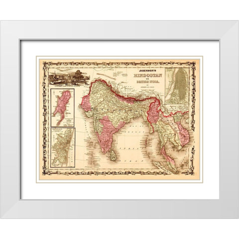 India Hindustan 1862 White Modern Wood Framed Art Print with Double Matting by Vintage Maps