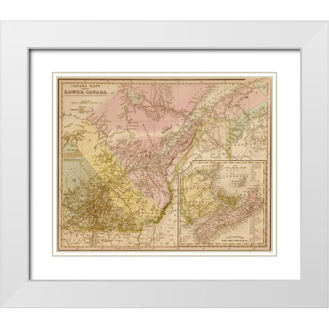Lower Canada 1844 White Modern Wood Framed Art Print with Double Matting by Vintage Maps