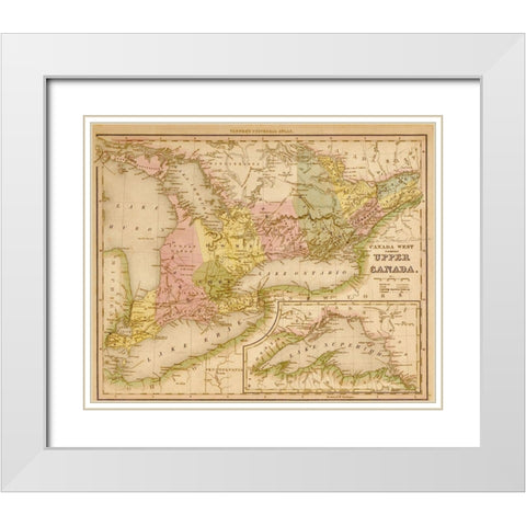 Upper Canada 1844 White Modern Wood Framed Art Print with Double Matting by Vintage Maps