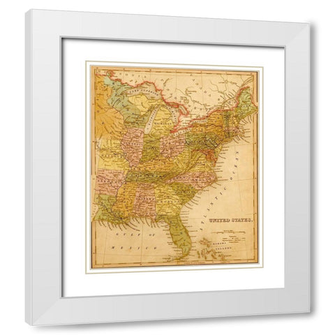 Eastern USA 1844 White Modern Wood Framed Art Print with Double Matting by Vintage Maps