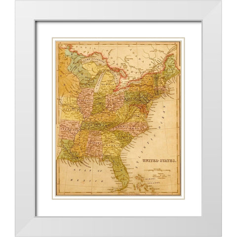 Eastern USA 1844 White Modern Wood Framed Art Print with Double Matting by Vintage Maps
