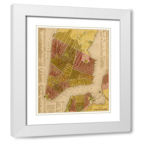 Manhattan Island 1844 White Modern Wood Framed Art Print with Double Matting by Vintage Maps