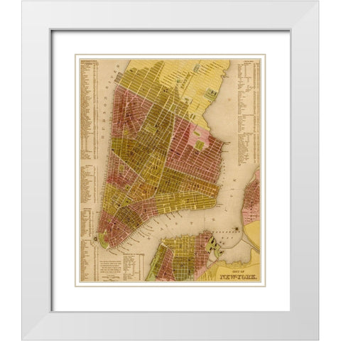 Manhattan Island 1844 White Modern Wood Framed Art Print with Double Matting by Vintage Maps