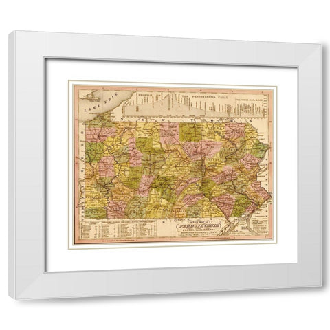 Pennsylvania 1844 White Modern Wood Framed Art Print with Double Matting by Vintage Maps