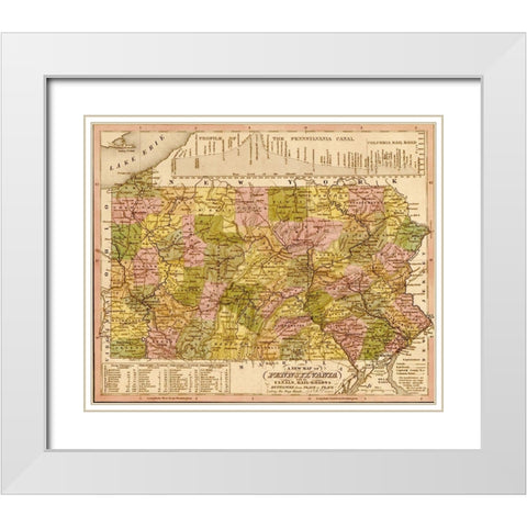 Pennsylvania 1844 White Modern Wood Framed Art Print with Double Matting by Vintage Maps