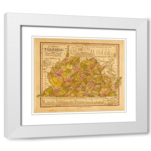 Virginia 1844 White Modern Wood Framed Art Print with Double Matting by Vintage Maps