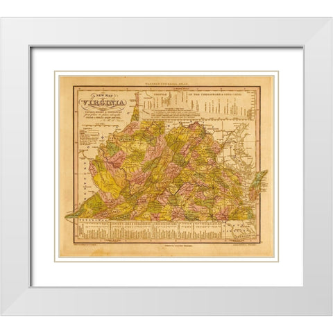 Virginia 1844 White Modern Wood Framed Art Print with Double Matting by Vintage Maps