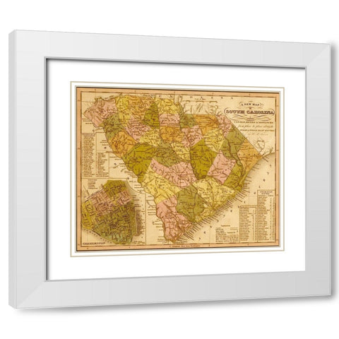 South Carolina 1844 White Modern Wood Framed Art Print with Double Matting by Vintage Maps