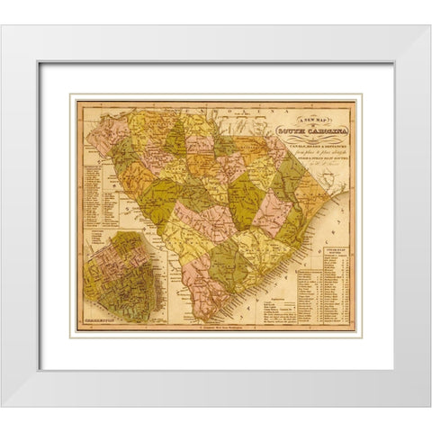 South Carolina 1844 White Modern Wood Framed Art Print with Double Matting by Vintage Maps