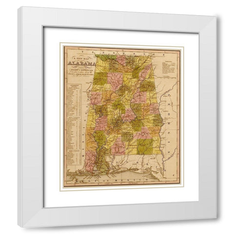 Alabama 1844 White Modern Wood Framed Art Print with Double Matting by Vintage Maps