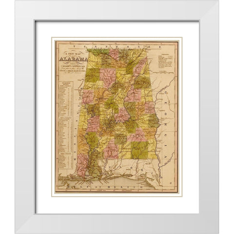 Alabama 1844 White Modern Wood Framed Art Print with Double Matting by Vintage Maps