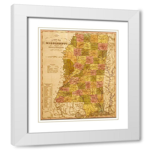 Mississippi 1844 White Modern Wood Framed Art Print with Double Matting by Vintage Maps