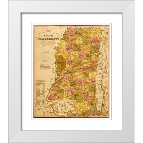 Mississippi 1844 White Modern Wood Framed Art Print with Double Matting by Vintage Maps
