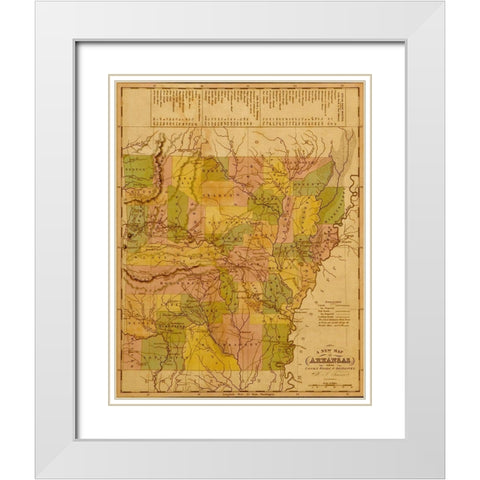 Arkansas 1844 White Modern Wood Framed Art Print with Double Matting by Vintage Maps