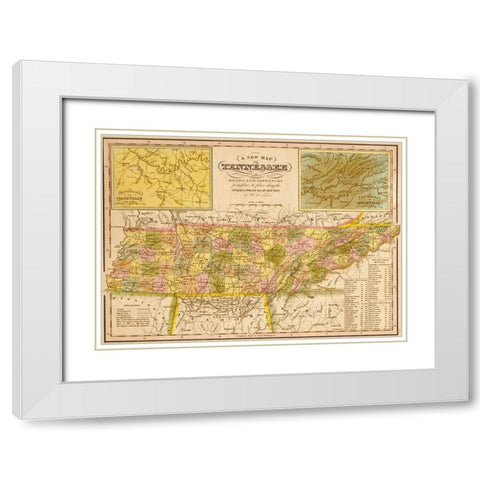 Tennessee 1844 White Modern Wood Framed Art Print with Double Matting by Vintage Maps