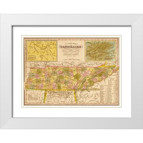 Tennessee 1844 White Modern Wood Framed Art Print with Double Matting by Vintage Maps