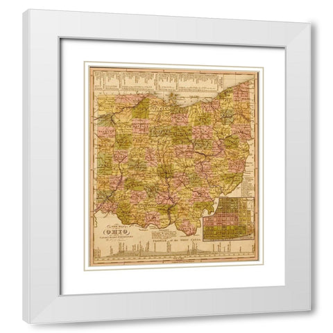 Ohio 1844 White Modern Wood Framed Art Print with Double Matting by Vintage Maps