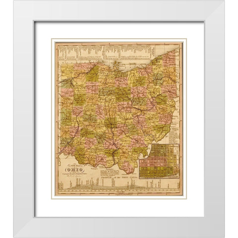 Ohio 1844 White Modern Wood Framed Art Print with Double Matting by Vintage Maps