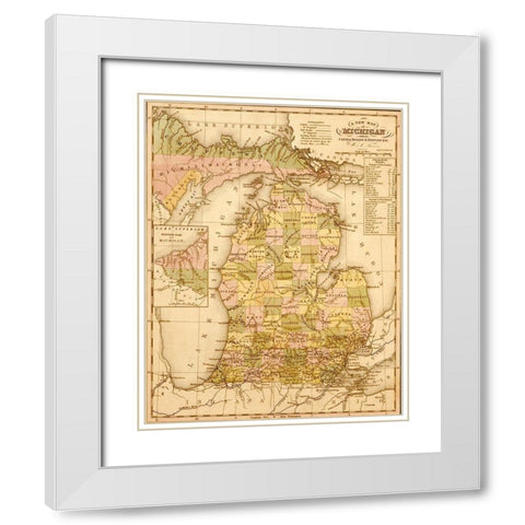 Michigan 1844 White Modern Wood Framed Art Print with Double Matting by Vintage Maps