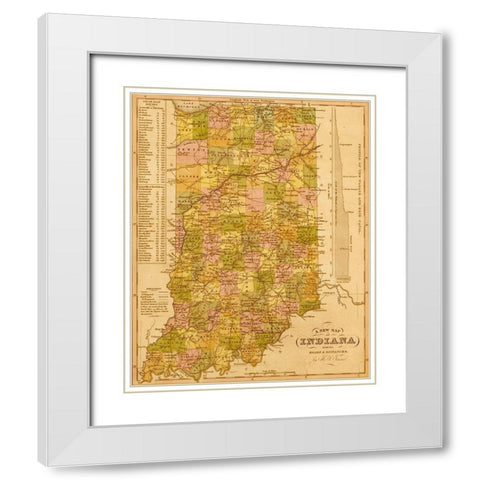 Indiana 1844 White Modern Wood Framed Art Print with Double Matting by Vintage Maps