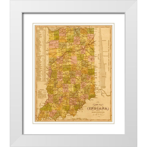Indiana 1844 White Modern Wood Framed Art Print with Double Matting by Vintage Maps