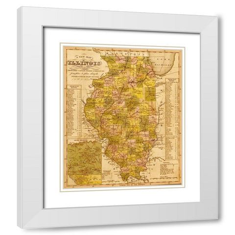 Illinois 1844 White Modern Wood Framed Art Print with Double Matting by Vintage Maps