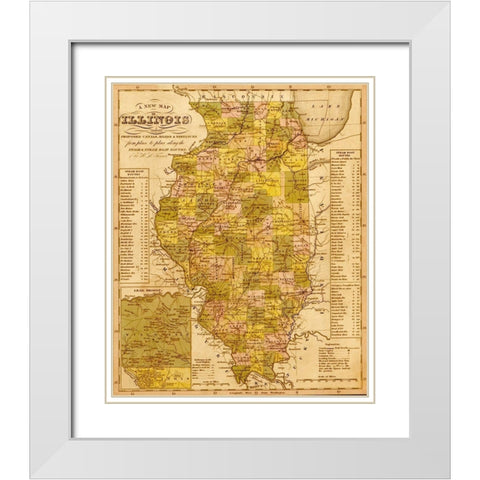 Illinois 1844 White Modern Wood Framed Art Print with Double Matting by Vintage Maps