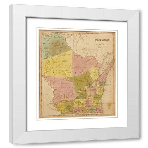 Wisconsin 1844 White Modern Wood Framed Art Print with Double Matting by Vintage Maps